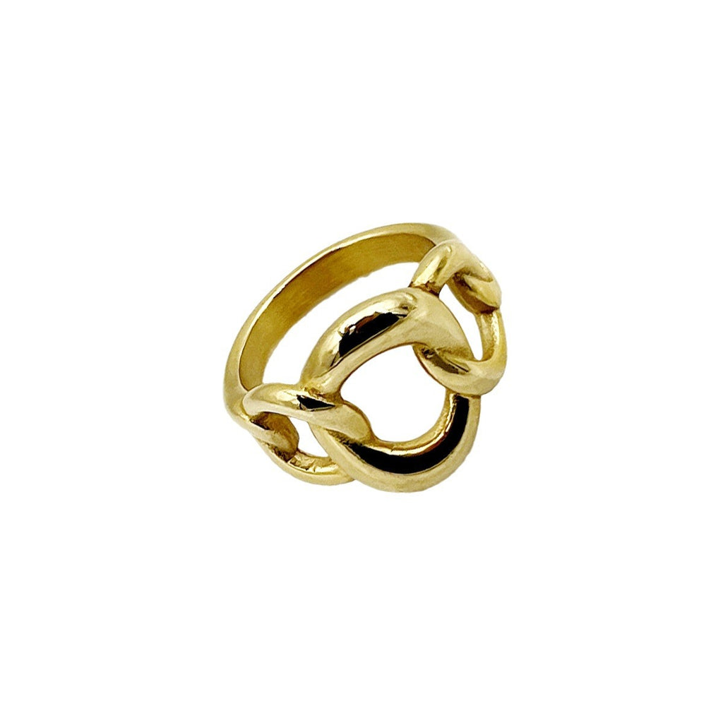 Gold Plated Chunky Link Chain Ring for Lady Statement Bold Wide Stackable Rings