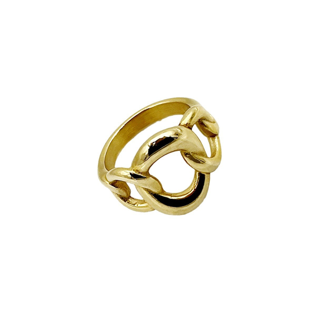 Gold Plated Chunky Link Chain Ring for Lady Statement Bold Wide Stackable Rings
