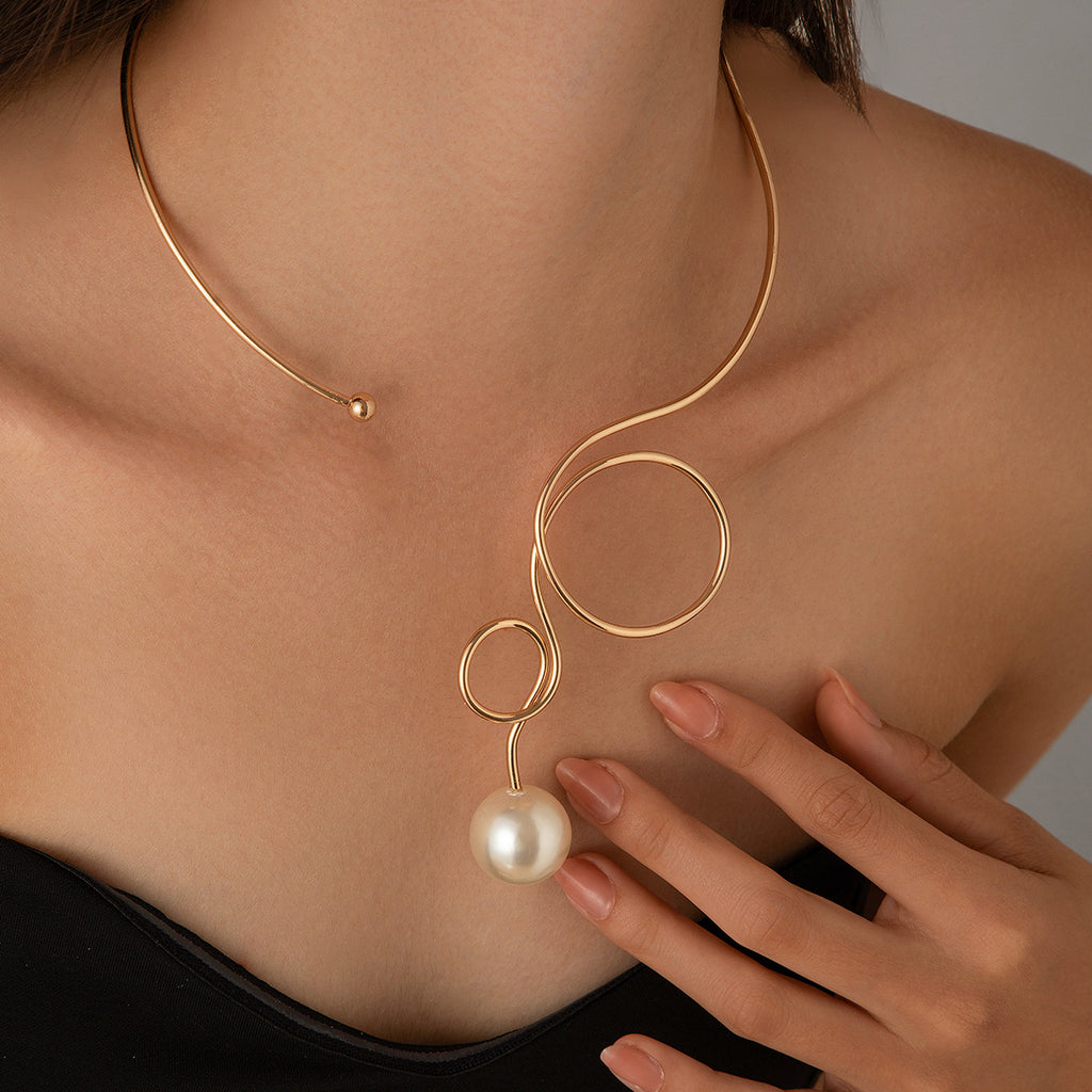 Plain Circle Butterfly Knot Choker Women's Water Drop Imitation Pearl Fashion Punk Metal Collar