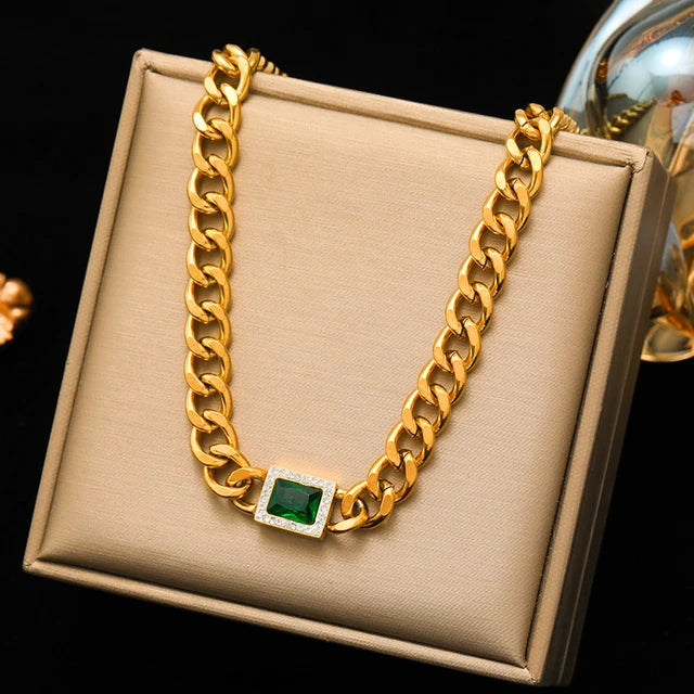 EILIECK 316L Stainless Steel Exaggerated Gold Color Thick Chain Pendant Necklace For Women Fashion Neck Chain Waterproof Jewelry