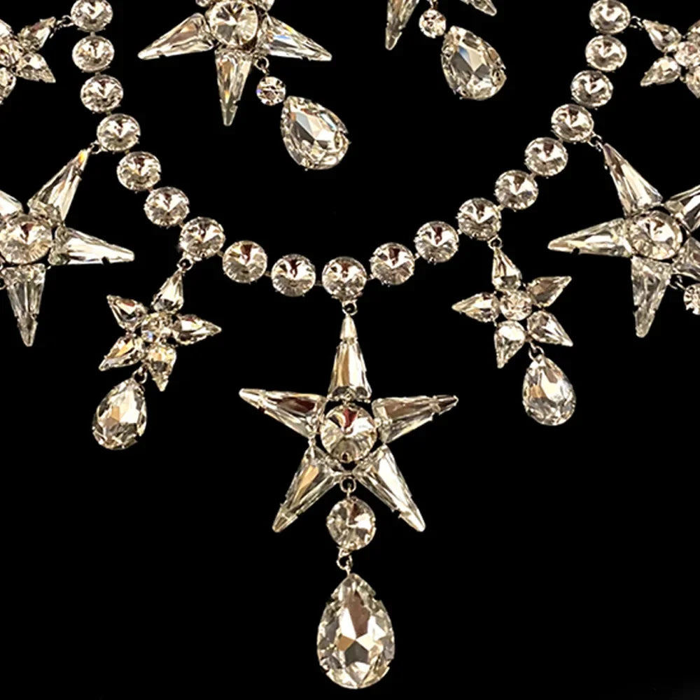 Rhinestone Star Water Drop Dangle Necklace Sets for Women Designer Irregular Necklace Earrings Sets Wedding Jewelry Sets Gift