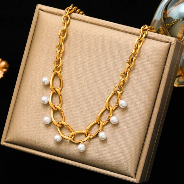 EILIECK 316L Stainless Steel Exaggerated Gold Color Thick Chain Pendant Necklace For Women Fashion Neck Chain Waterproof Jewelry