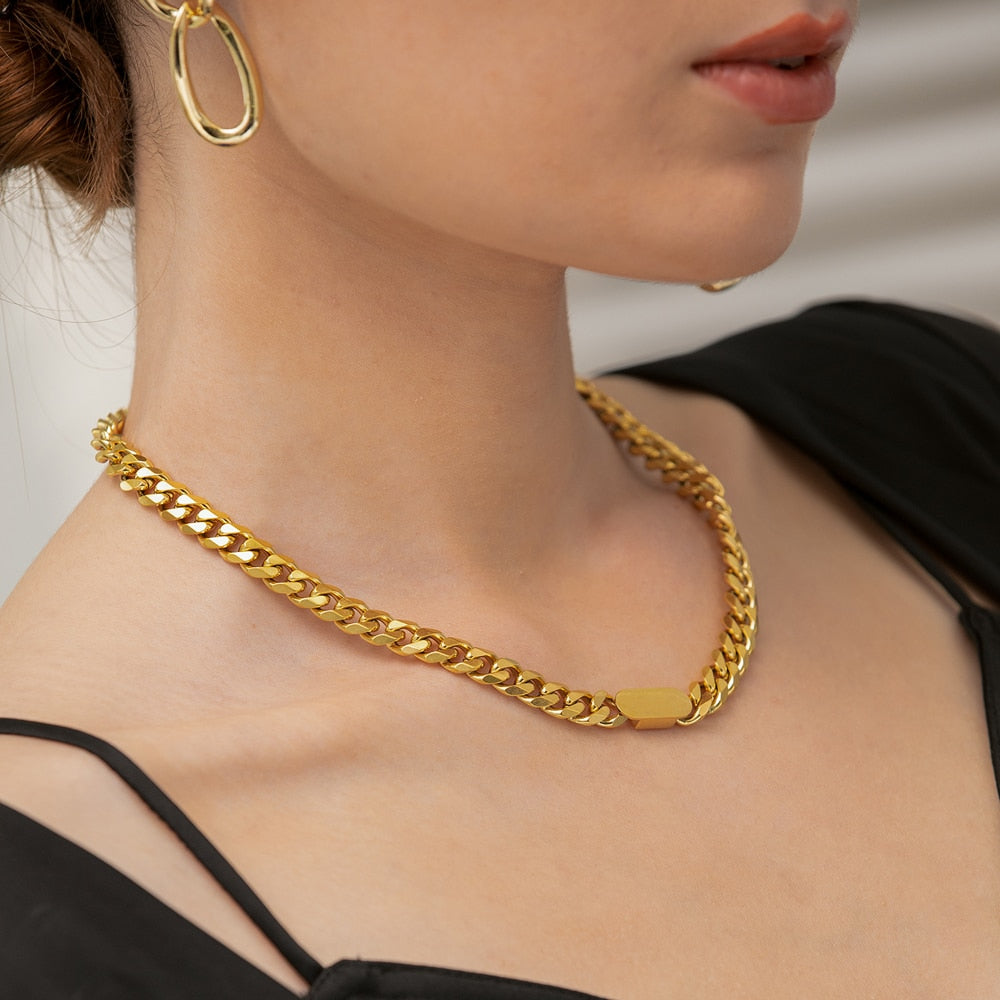 Yhpup Gold Chain Stainless Steel Necklace joyería acero inoxidable mujer Charm Texture Collar Punk Jewelry Gift Waterproof