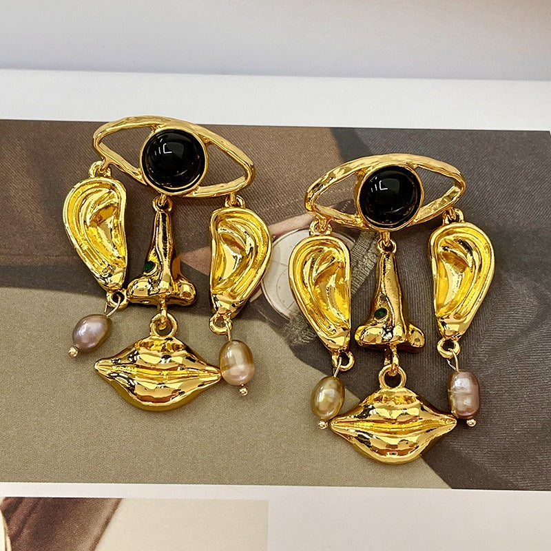 Personalized pearl drop earrings with facial features