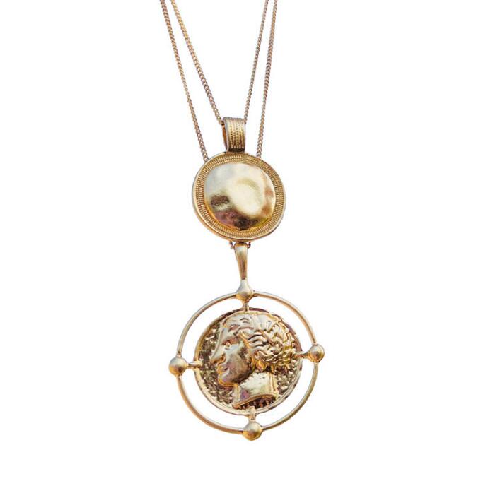 Gold Color Hanging Portrait Coin Chain Choker Necklace Female Layered Charms Pendant  Bohemia Necklaces