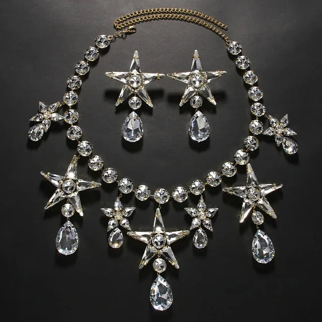 Rhinestone Star Water Drop Dangle Necklace Sets for Women Designer Irregular Necklace Earrings Sets Wedding Jewelry Sets Gift