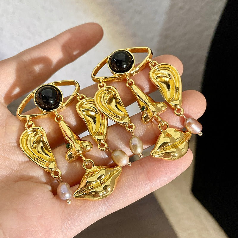 Personalized pearl drop earrings with facial features