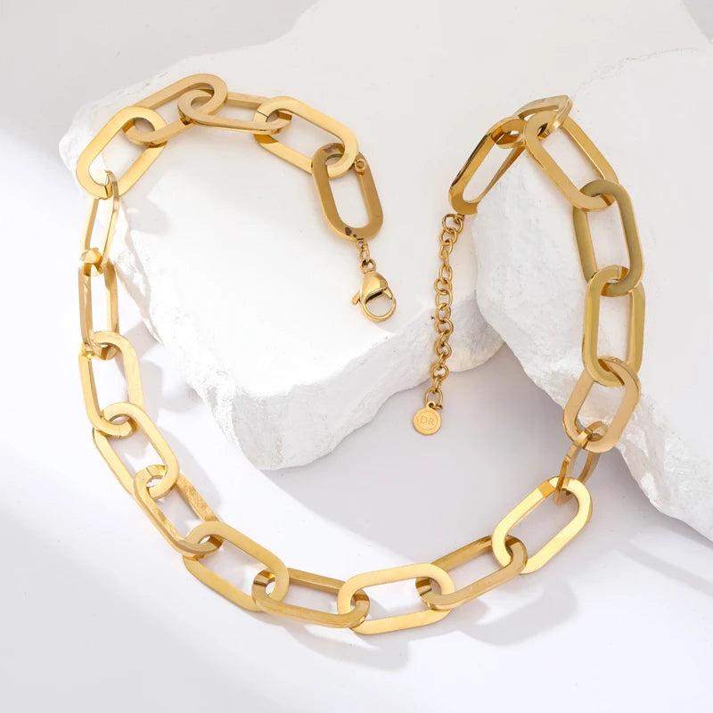 EILIECK 316L Stainless Steel Exaggerated Gold Color Thick Chain Pendant Necklace For Women Fashion Neck Chain Waterproof Jewelry