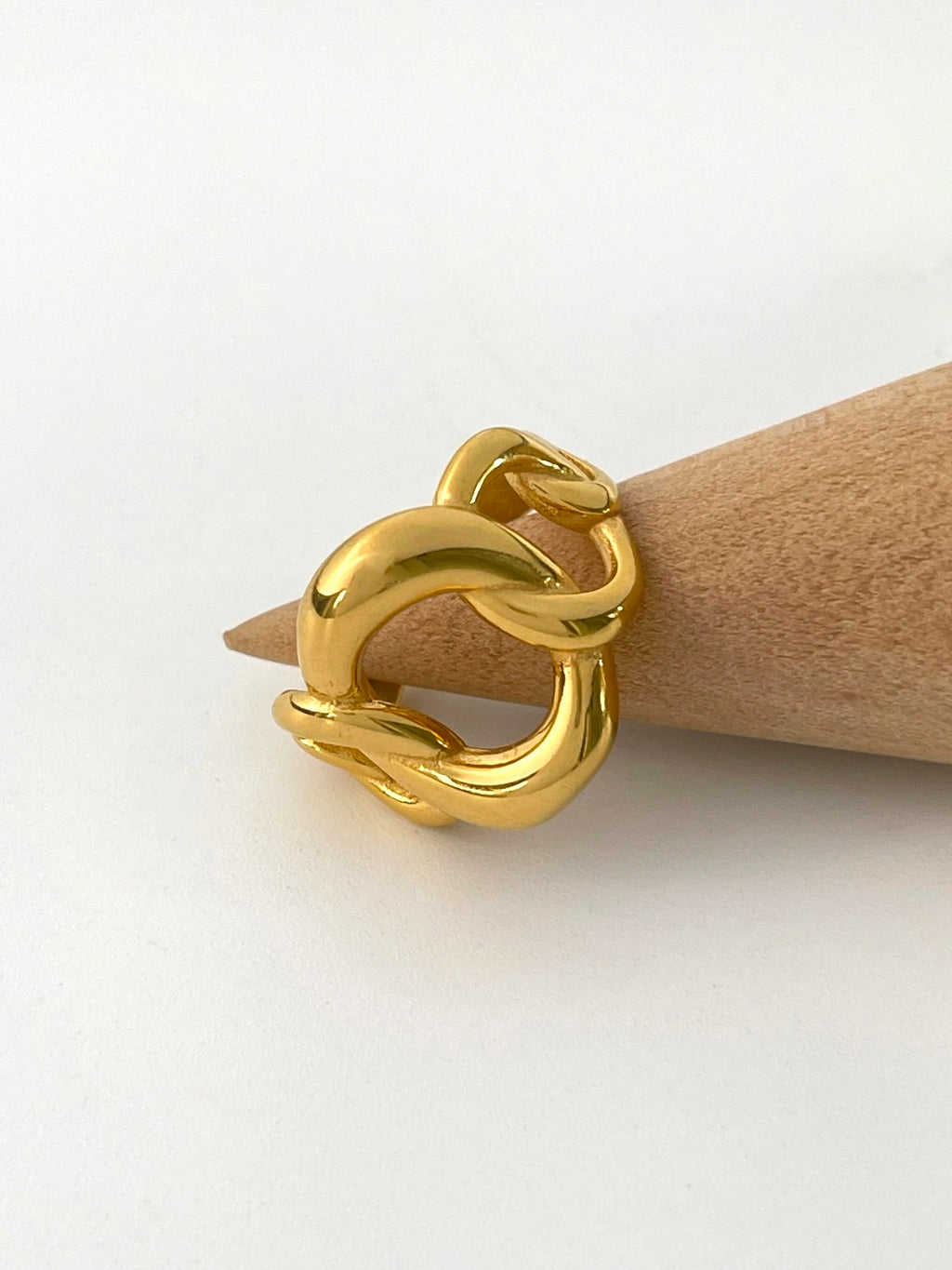 Gold Plated Chunky Link Chain Ring for Lady Statement Bold Wide Stackable Rings