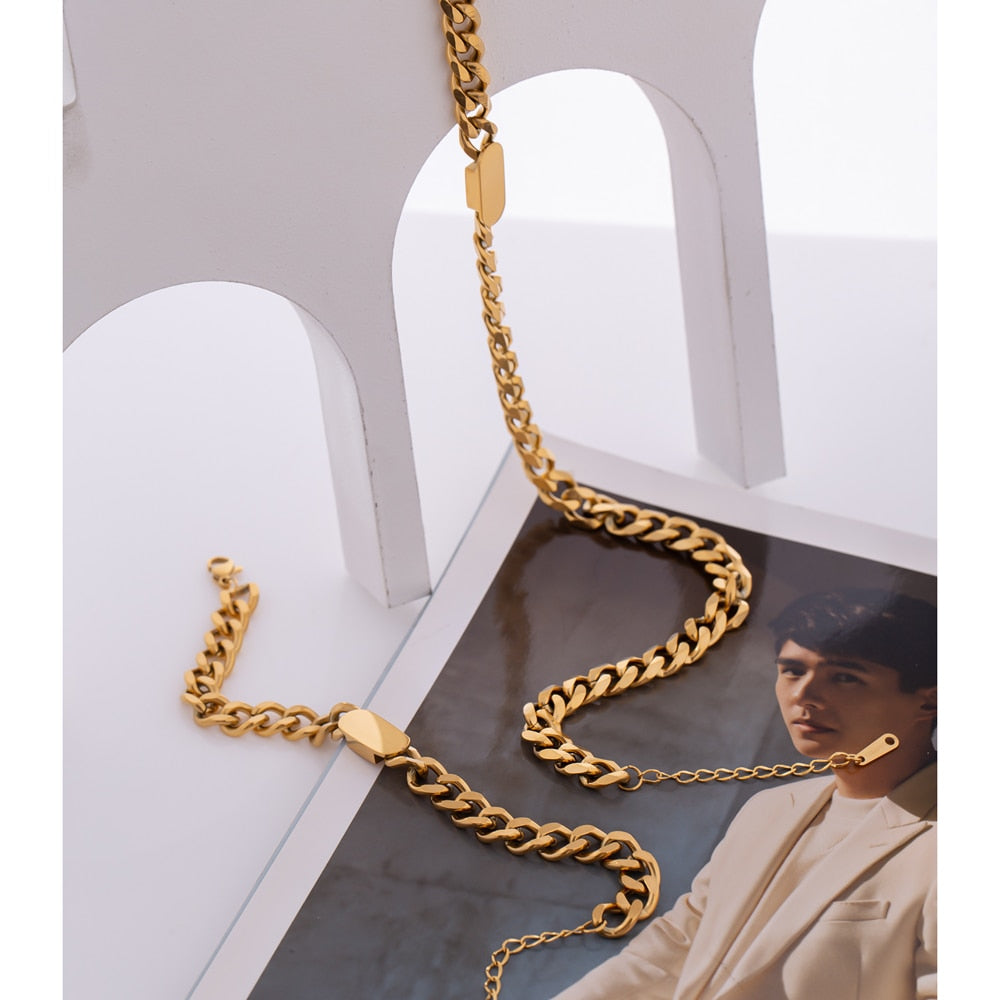 Yhpup Gold Chain Stainless Steel Necklace joyería acero inoxidable mujer Charm Texture Collar Punk Jewelry Gift Waterproof
