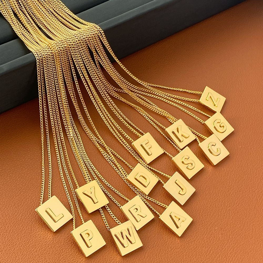 Stainless steel square letter necklace design titanium steel 26 letter necklace for women