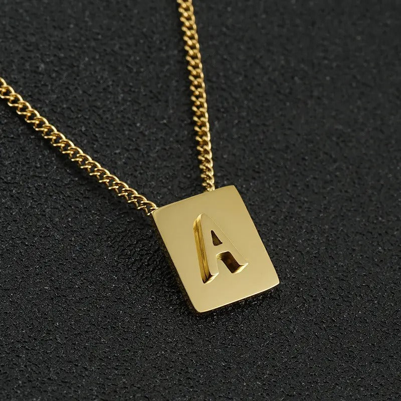 Stainless steel square letter necklace design titanium steel 26 letter necklace for women