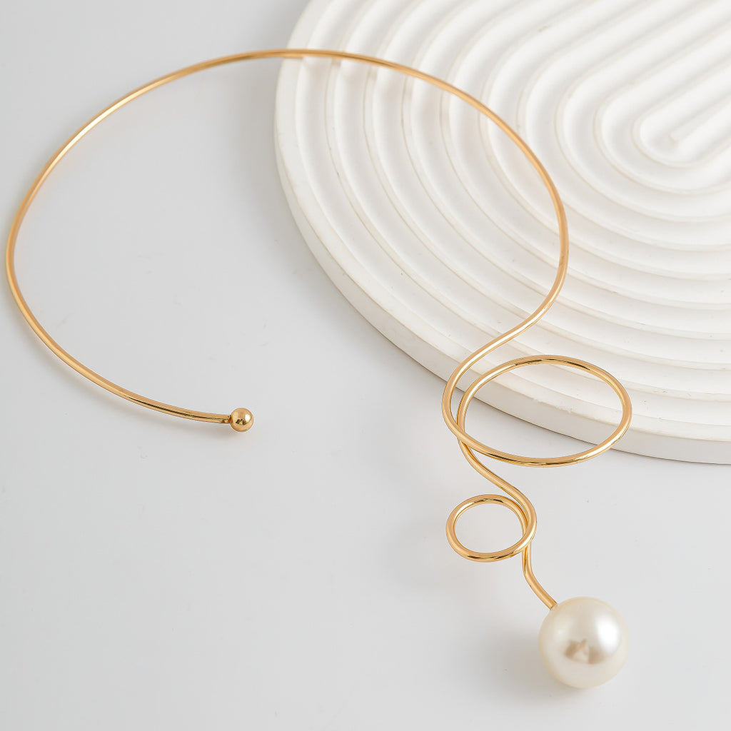 Plain Circle Butterfly Knot Choker Women's Water Drop Imitation Pearl Fashion Punk Metal Collar