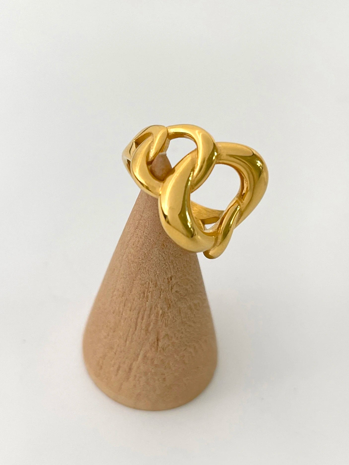 Gold Plated Chunky Link Chain Ring for Lady Statement Bold Wide Stackable Rings
