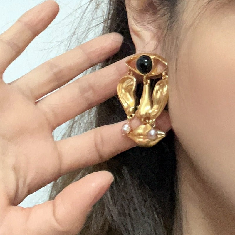 Personalized pearl drop earrings with facial features
