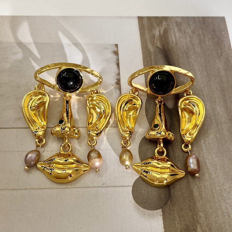 Personalized pearl drop earrings with facial features