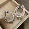 Full diamond row of pearl water drop earrings female pearl inlaid with diamond detachable earrings simple circle