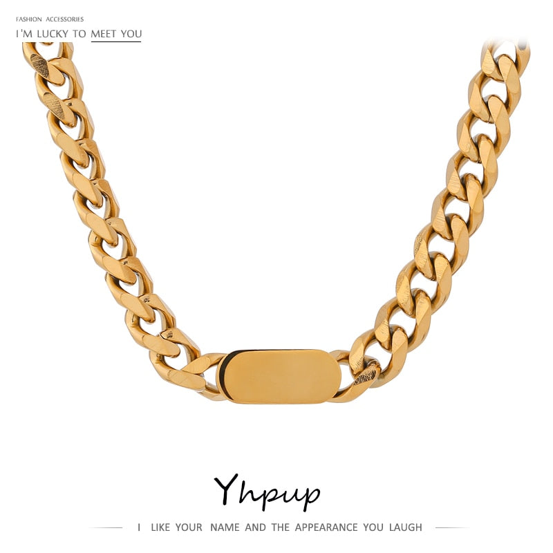 Yhpup Gold Chain Stainless Steel Necklace joyería acero inoxidable mujer Charm Texture Collar Punk Jewelry Gift Waterproof