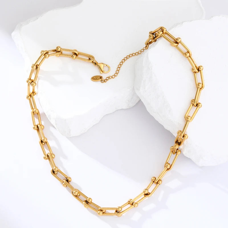 EILIECK 316L Stainless Steel Exaggerated Gold Color Thick Chain Pendant Necklace For Women Fashion Neck Chain Waterproof Jewelry