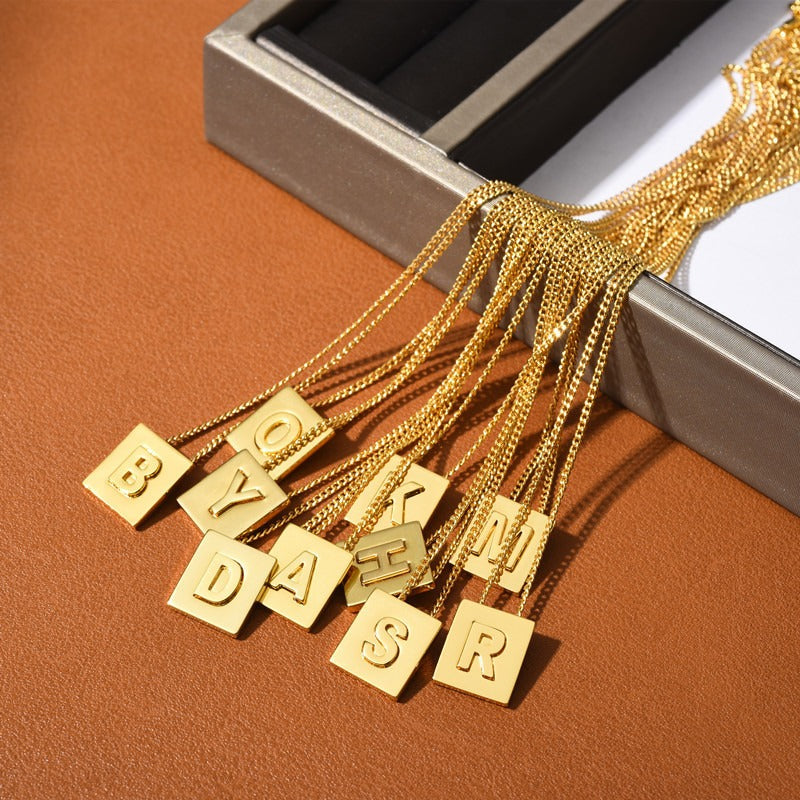 Stainless steel square letter necklace design titanium steel 26 letter necklace for women