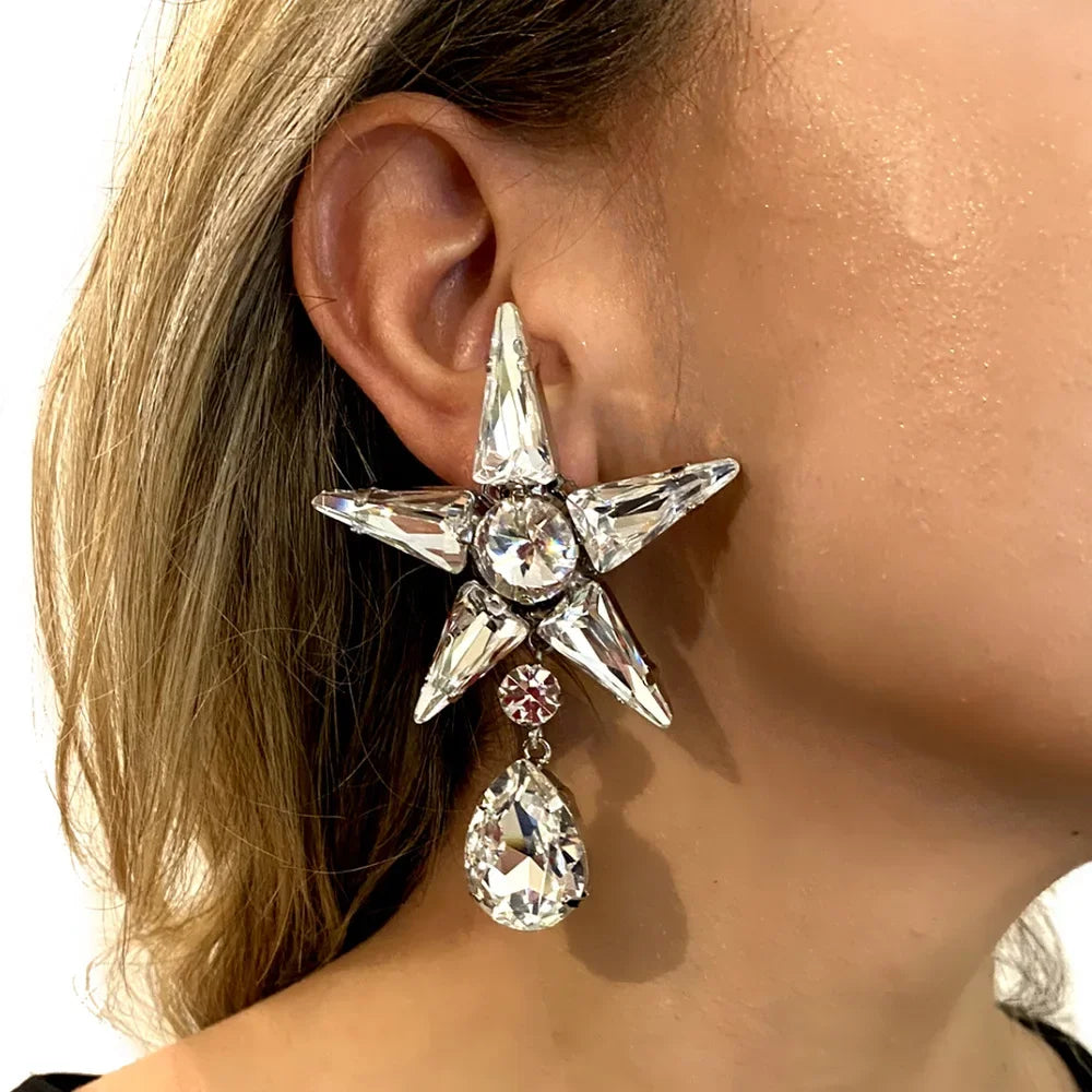 Rhinestone Star Water Drop Dangle Necklace Sets for Women Designer Irregular Necklace Earrings Sets Wedding Jewelry Sets Gift
