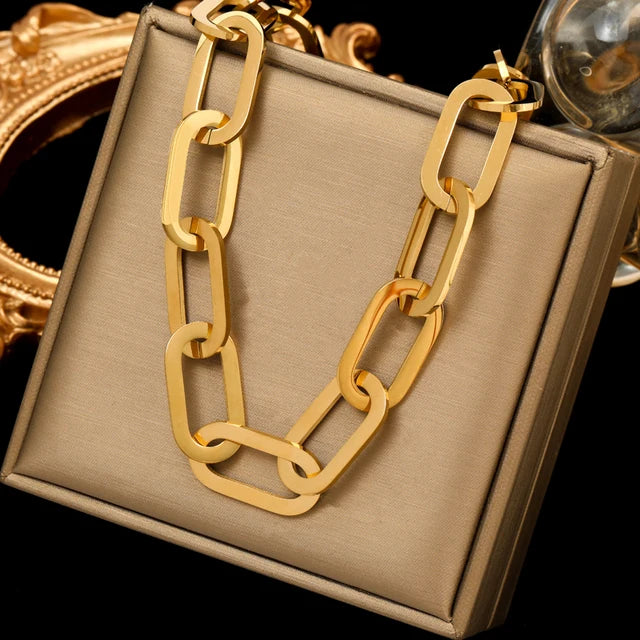 EILIECK 316L Stainless Steel Exaggerated Gold Color Thick Chain Pendant Necklace For Women Fashion Neck Chain Waterproof Jewelry