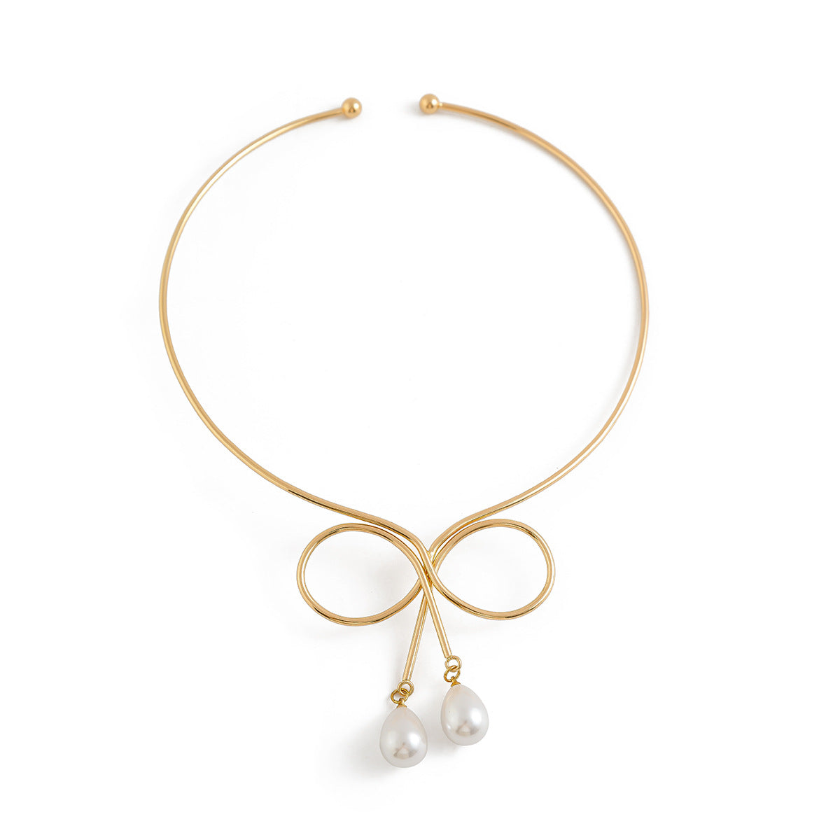 Plain Circle Butterfly Knot Choker Women's Water Drop Imitation Pearl Fashion Punk Metal Collar