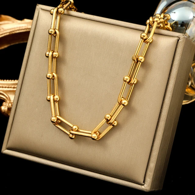 EILIECK 316L Stainless Steel Exaggerated Gold Color Thick Chain Pendant Necklace For Women Fashion Neck Chain Waterproof Jewelry