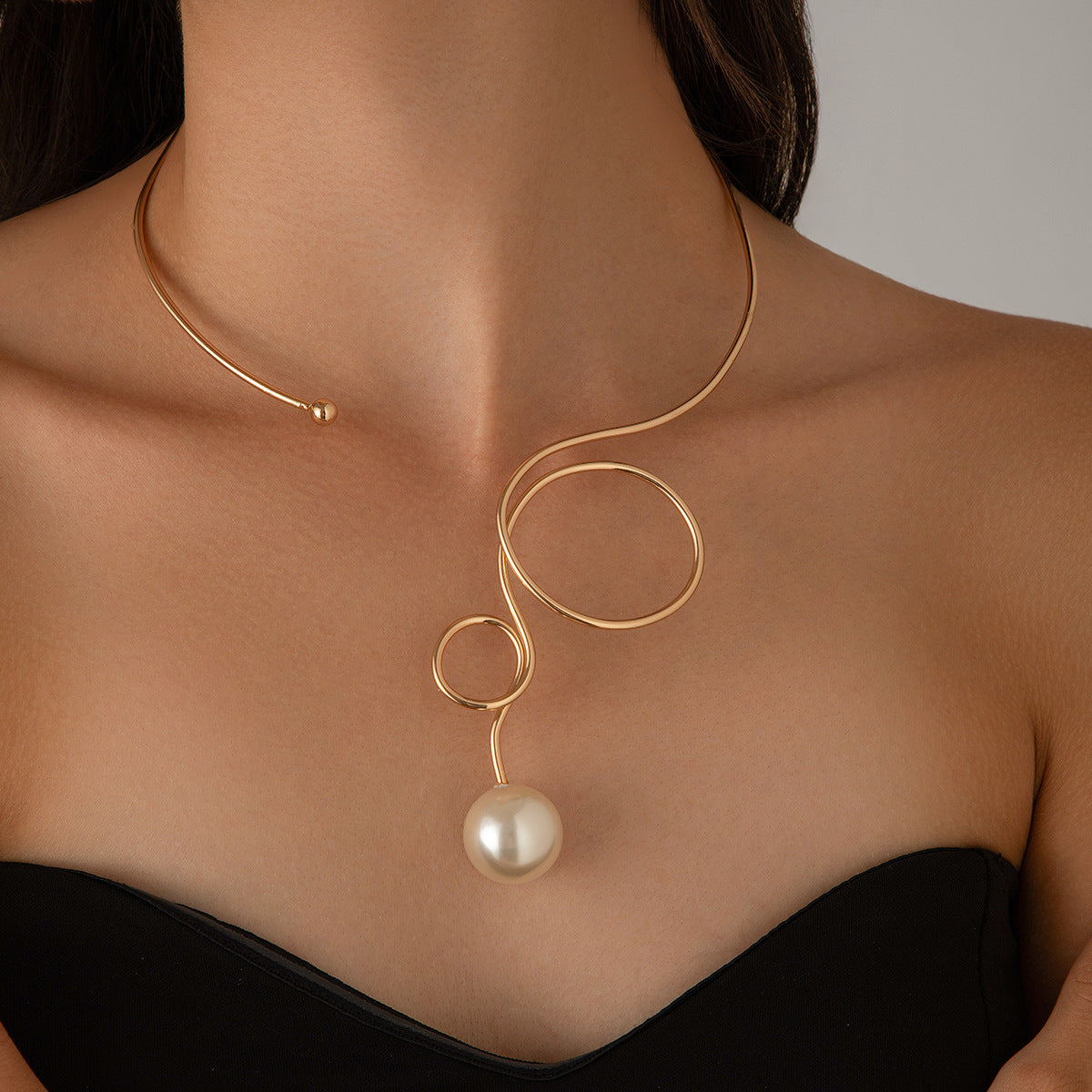Plain Circle Butterfly Knot Choker Women's Water Drop Imitation Pearl Fashion Punk Metal Collar